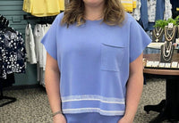 entro Cap Sleeve Trim Top in blue - women's blouse