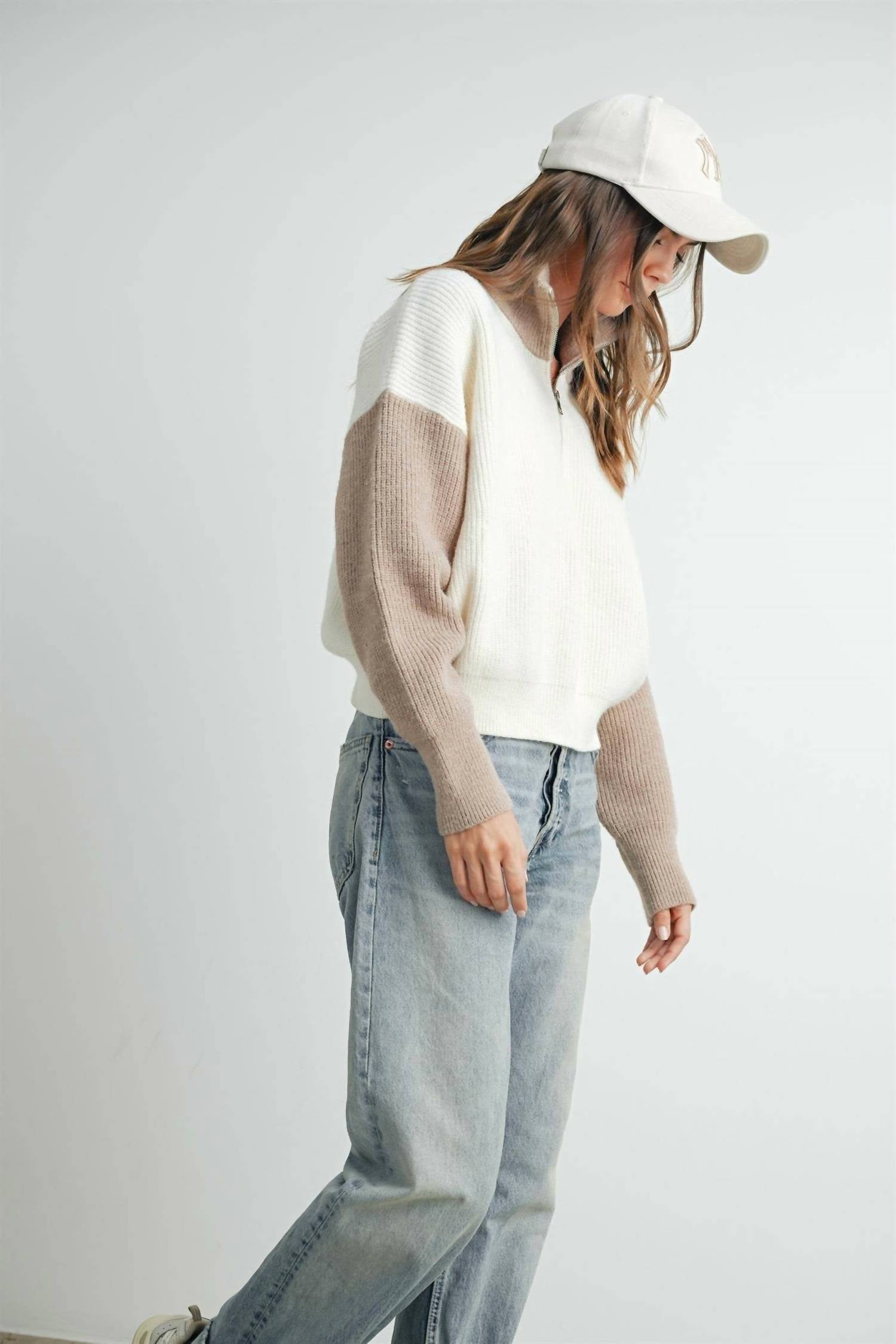 Peace Love Line - Color Block Half Zip Jacket