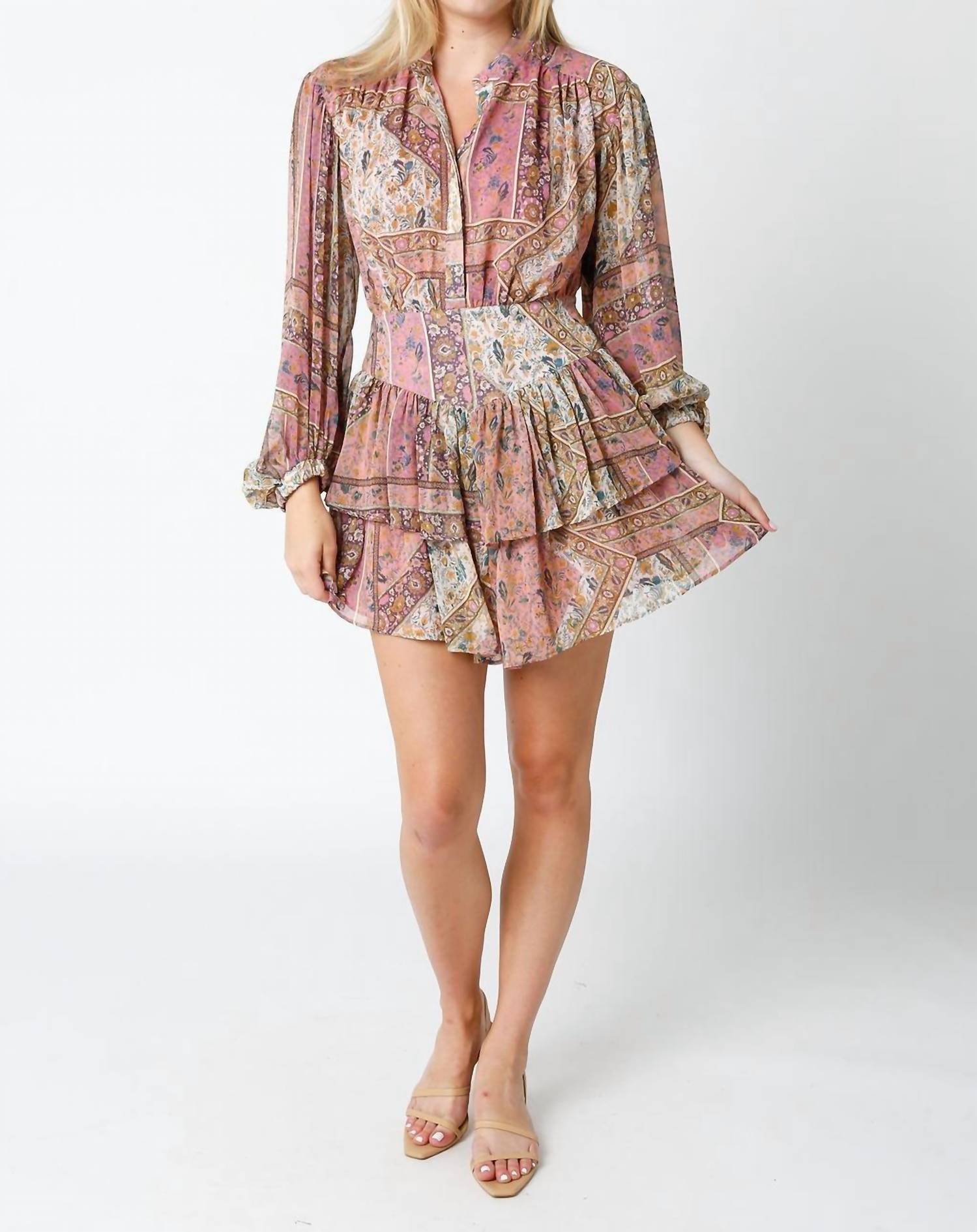 Olivaceous - Paisley Long Sleeve Mini Dress