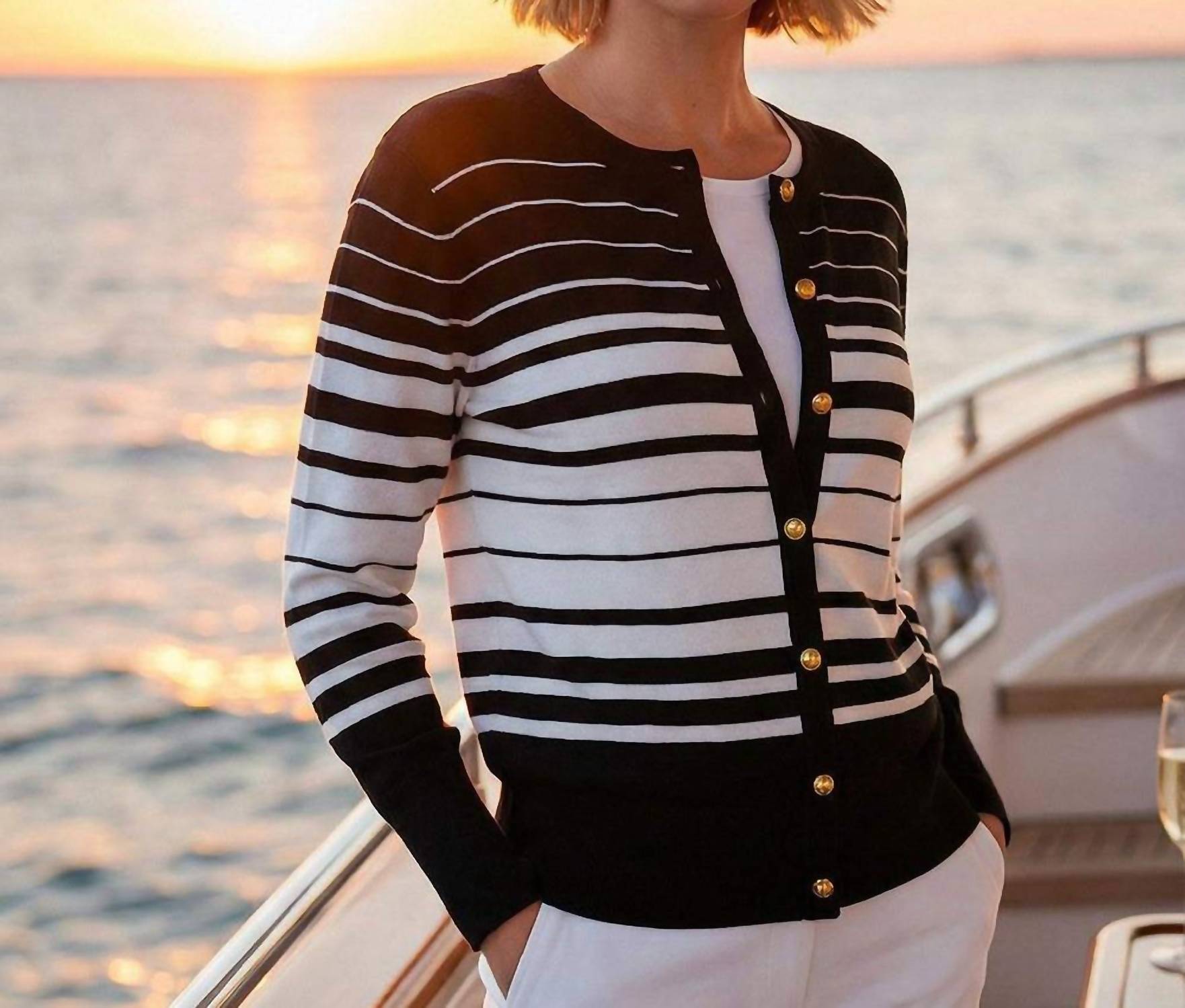 Karen Kane - Stripe Cardigan Sweater