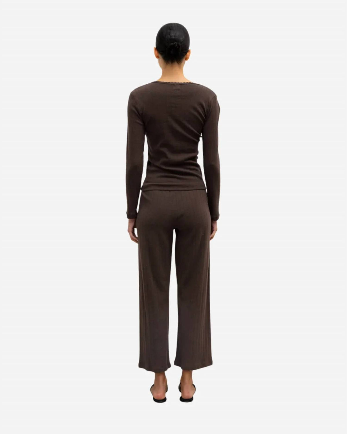 Leset - Pointelle Cotton Long-sleeve Slim Fit Top