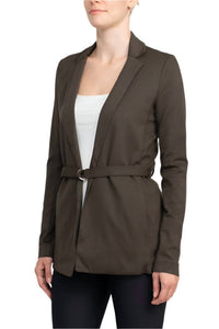 T Tahari - Notched Collar Open Front Ring Style Waist Belt Jacket