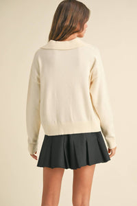MIOU MUSE Knitted Top Soft Sweater in cream - women's sweater - alternate view