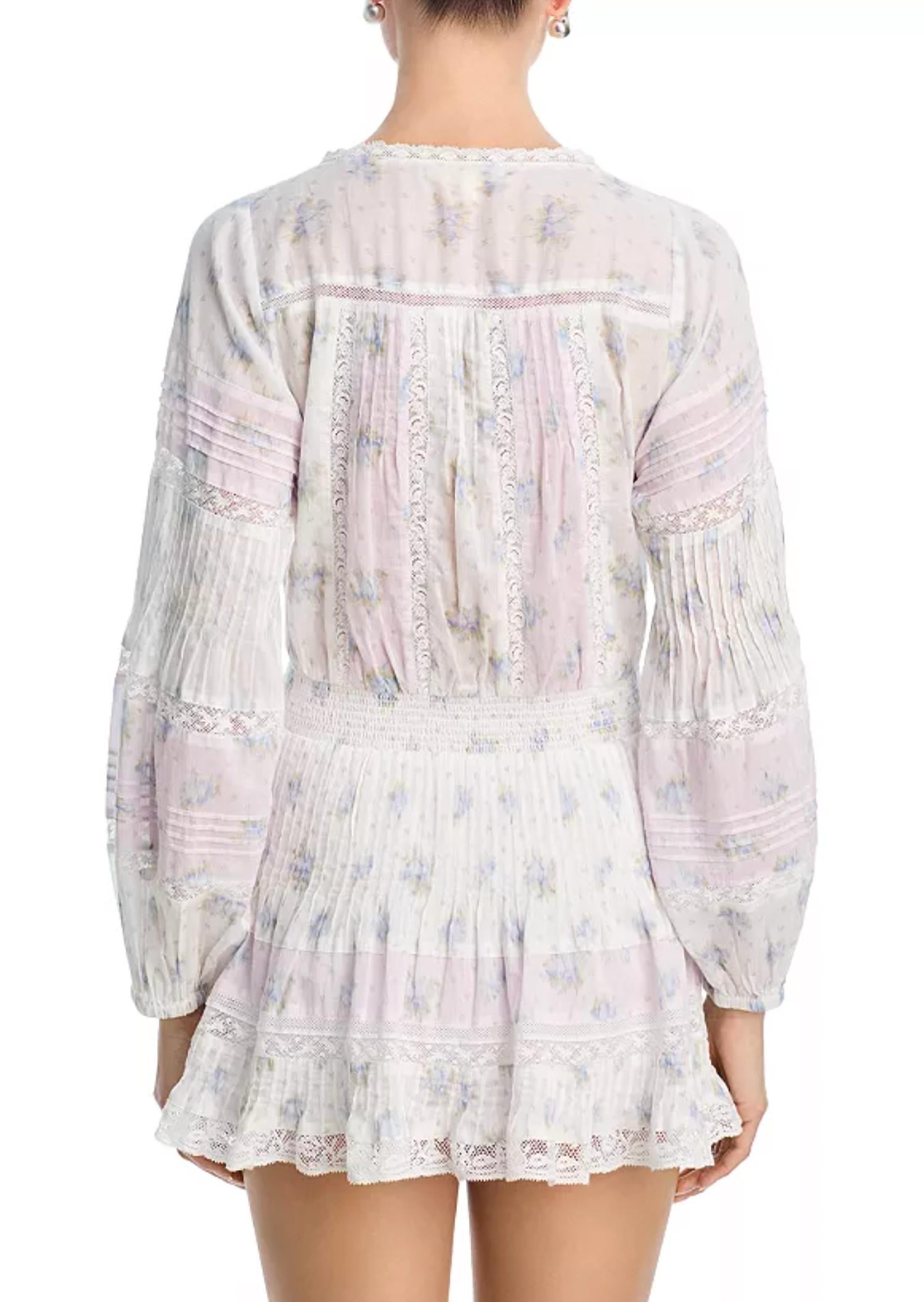 LoveShackFancy Winfrey Mini Dress in lilac vanilla - women's dress - detail view