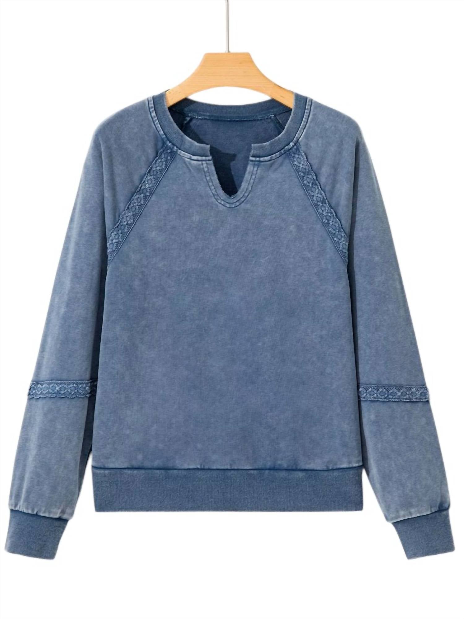 Hazel Blues - Lace Patchwork Mineral Wash Sweatshirt