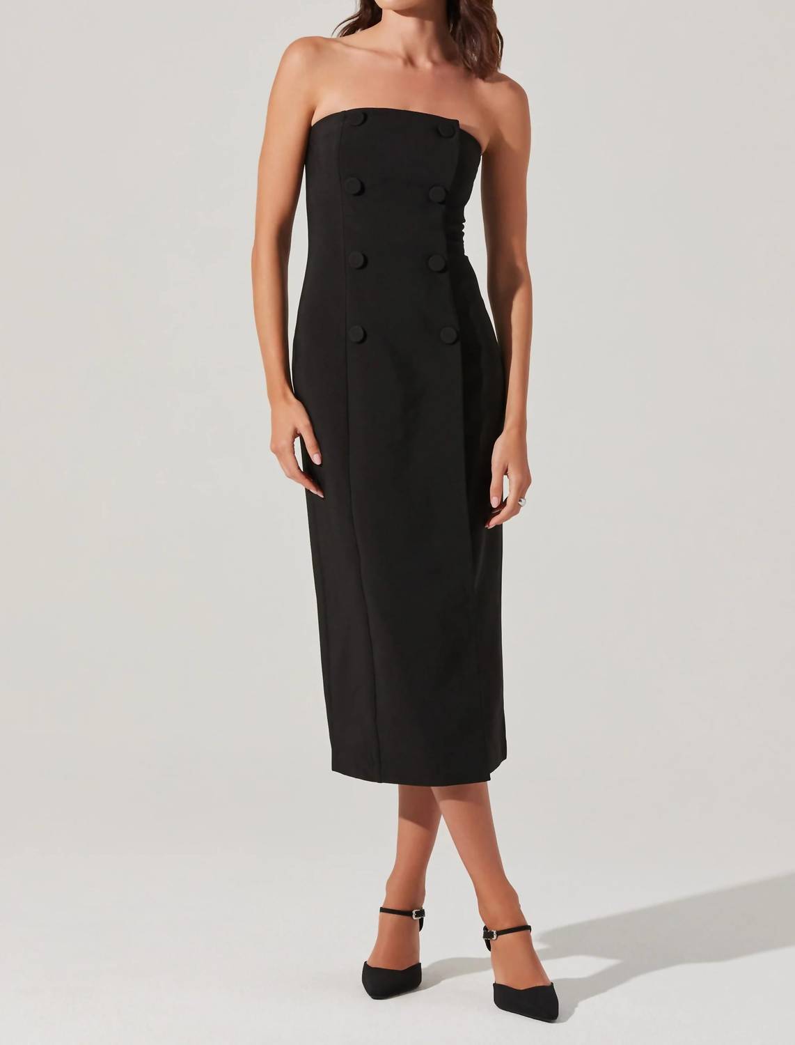 Astr - Strapless Double Breasted Button Dress