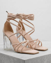 Yoki Women's Transparent Heel Sandal in nude - women's sandal - detail view
