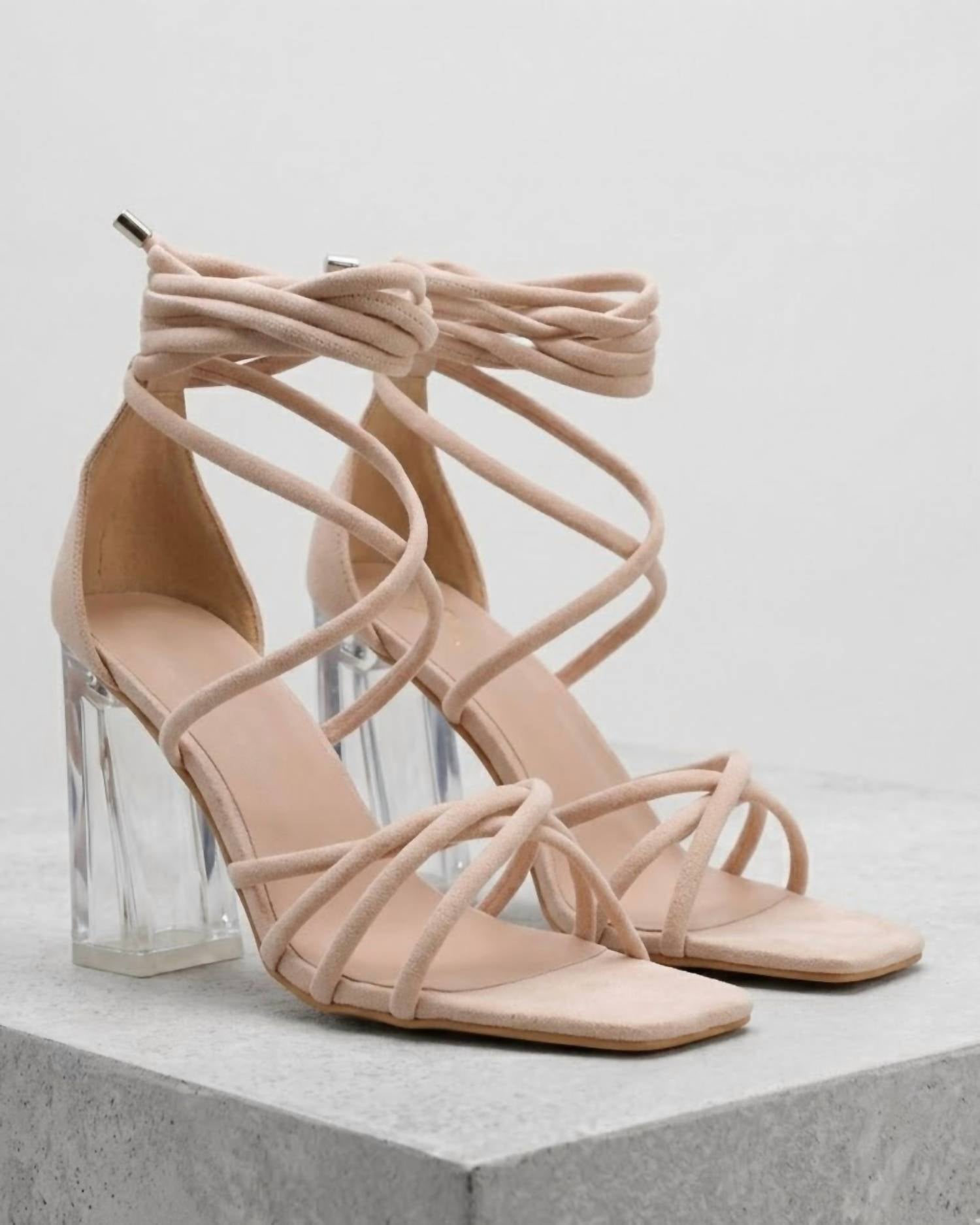 Yoki Women's Transparent Heel Sandal in nude - women's sandal - detail view