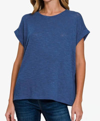 Zenana - Slub Rolled Sleeve Tee