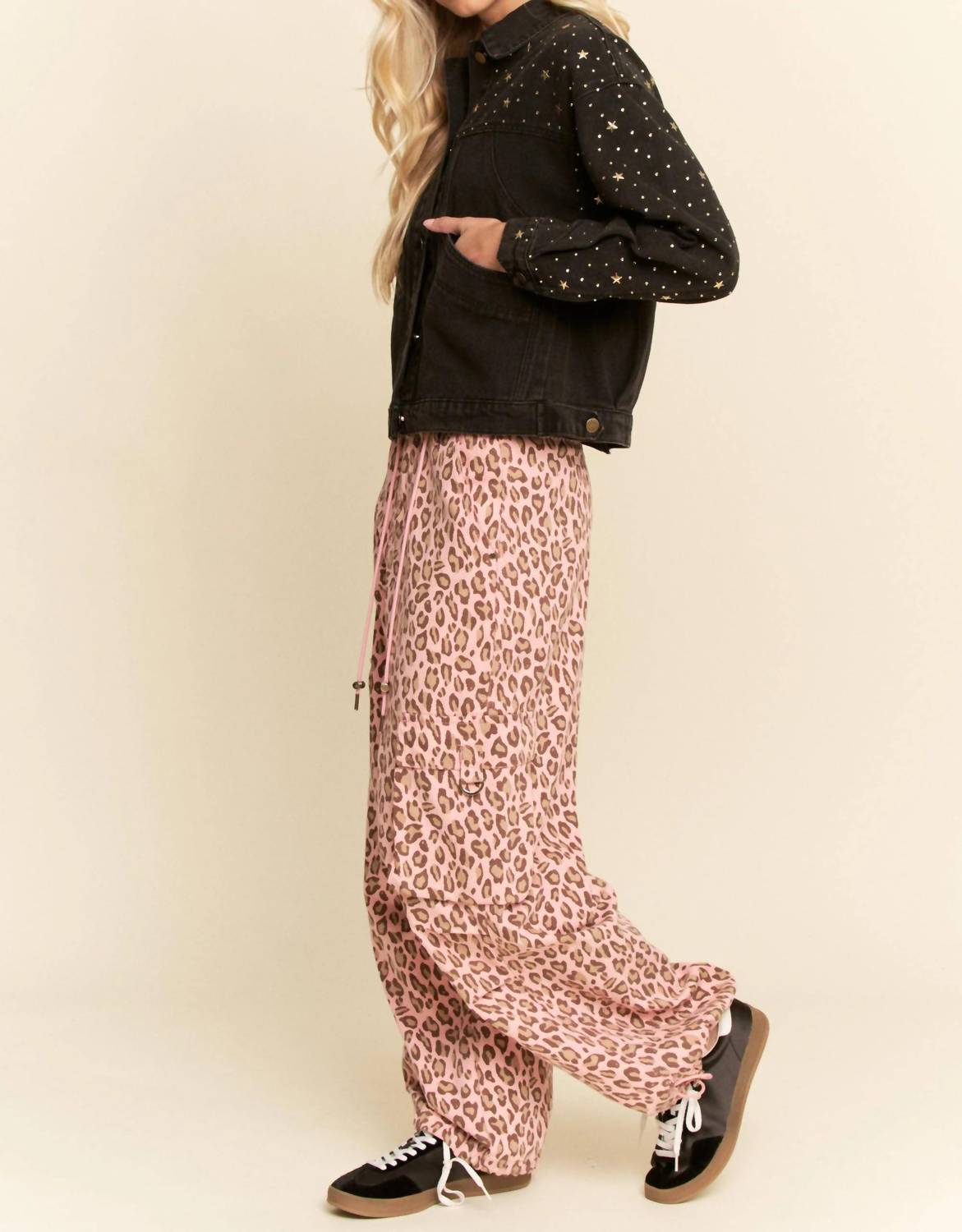 Davi & Dani - Animal Washed Leopard Denim Elastic Pants