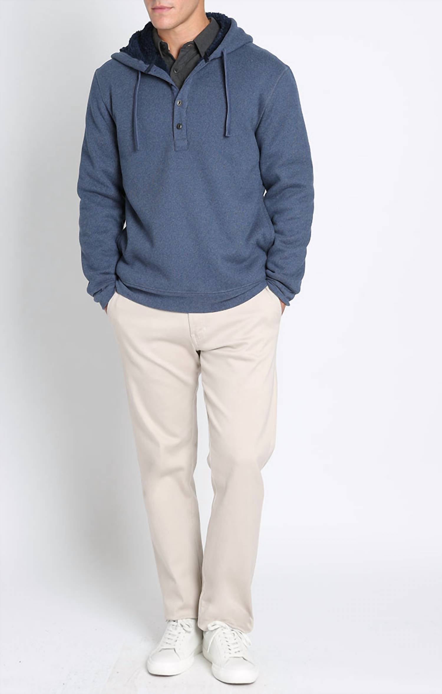 Jachs New York - Sherpa Lined Ultra Soft Ribbed Hooded Henley Sweatshirt