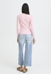 b.young Sinne Long Sleeve Ribbed Tee in light pink - women's long sleeve top - detail view