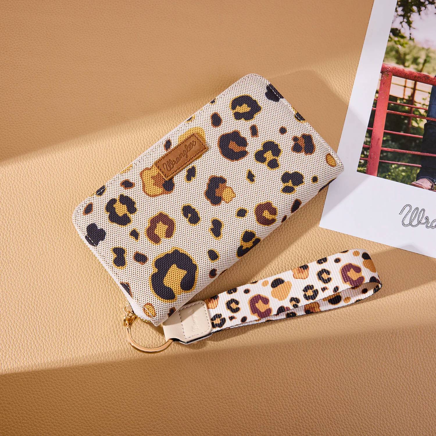 Wrangler Leopard Print Wallet Wristlet in beige - women's bag