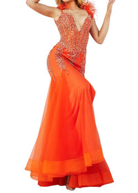 Jovani - DEEP V-NECK EMBELLISHED MERMAID DRESS