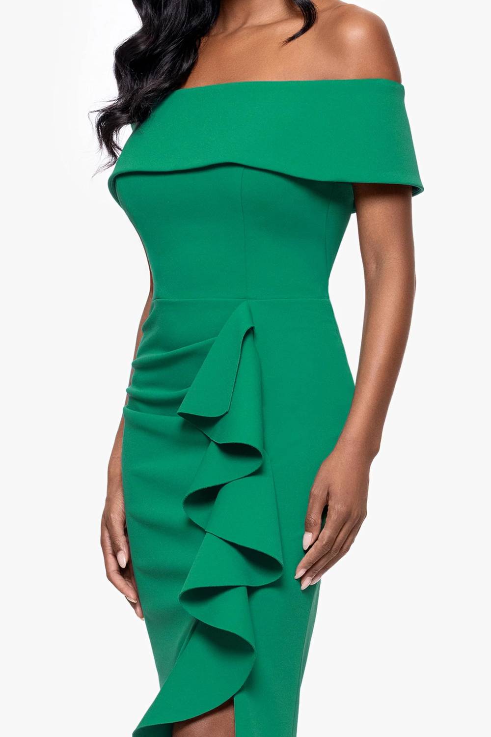 Betsy & Adam - Off-the-shoulder Ruffled Detail Midi Dress