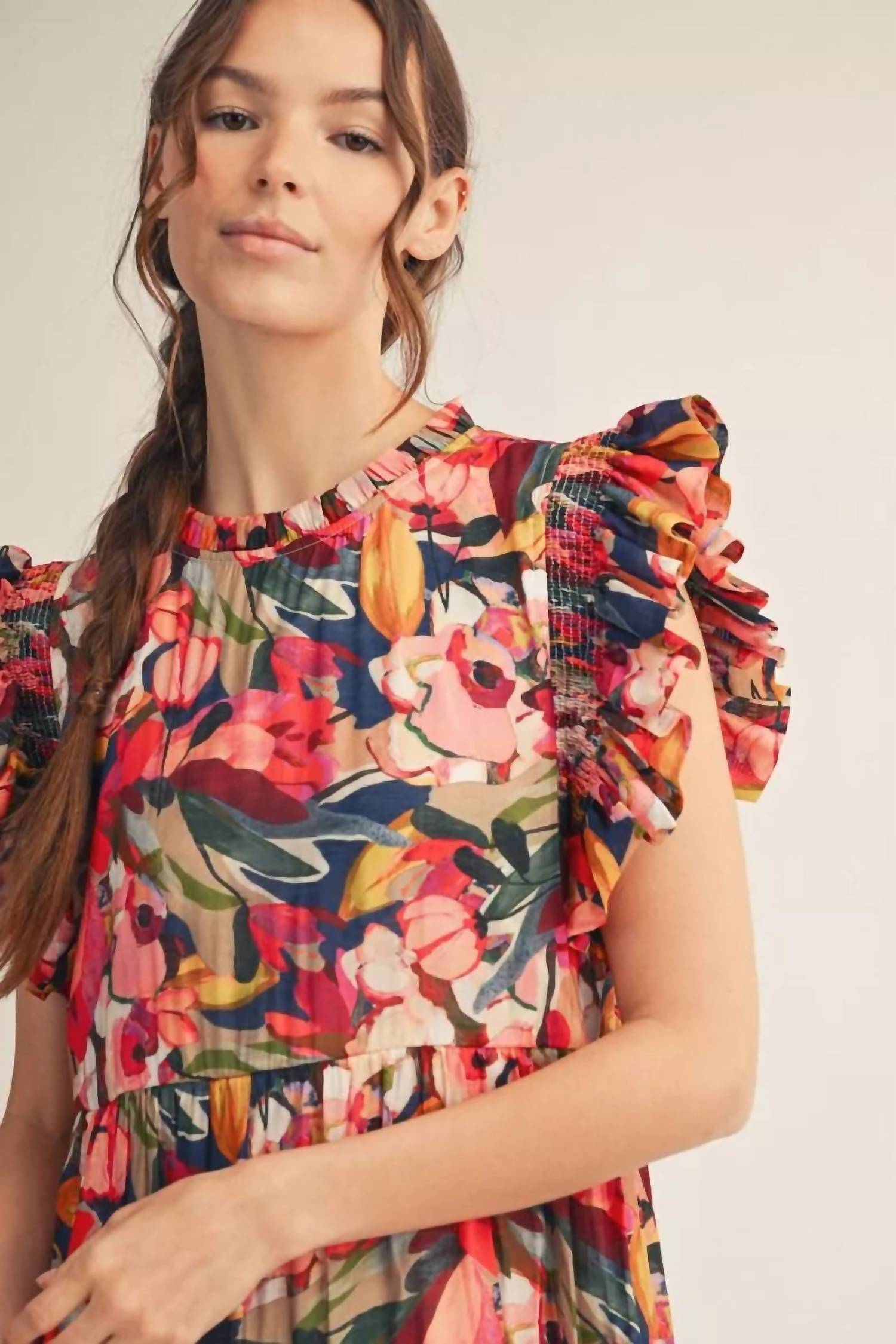 Jodifl Ruffled Cap Sleeve Dress in multi - women's dress - alternate view