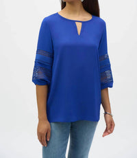 Joseph Ribkoff - Georgette Keyhole Neckline Three Quarter Puff Sleeves Top