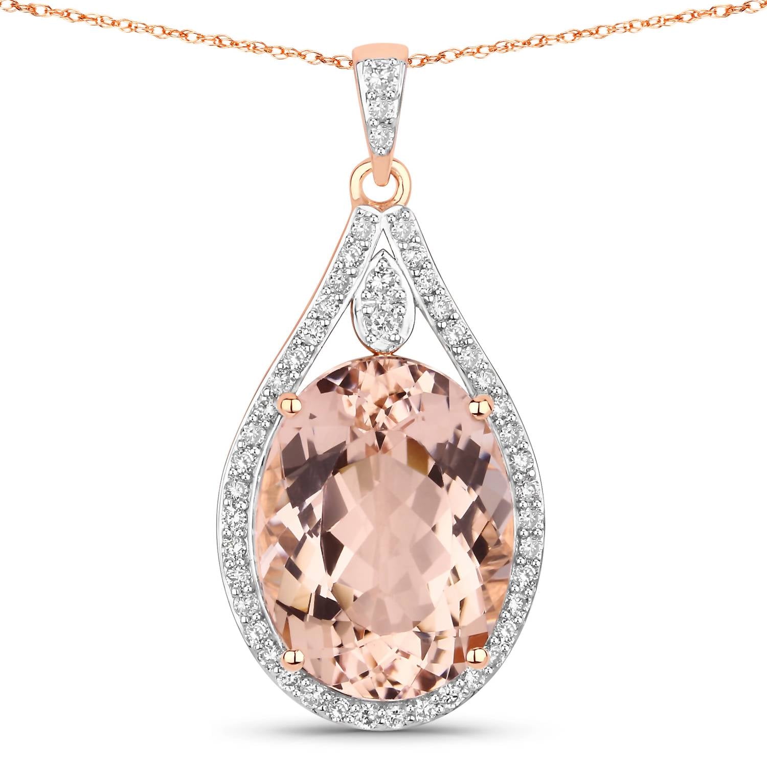 Diana M Jewels Women's Oval Natural Morganite Pendant Necklace (9.31 Ct) - Bold in 14k rose gold - women's jewelry