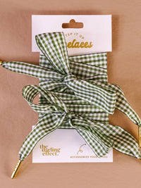 The Darling Effect Gingham Shoe Laces in green - women's item