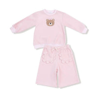 ANGEL DEAR Girls Velour Teddy Bear Petal Pocket Pants Set in veiled pink - item