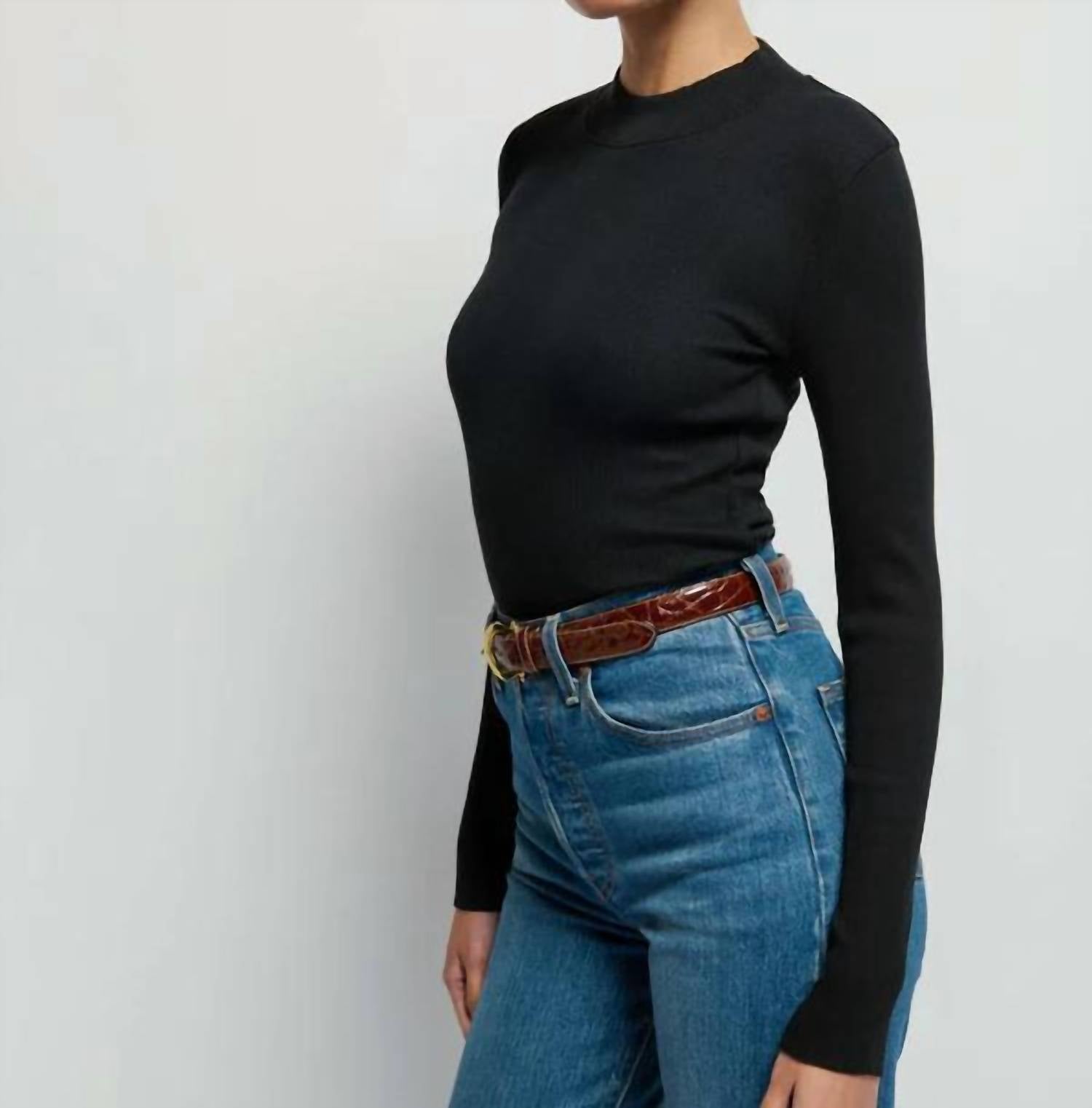 Nation LTD Gina Slim Mock Neck Top in black - women's long sleeve top - view 4