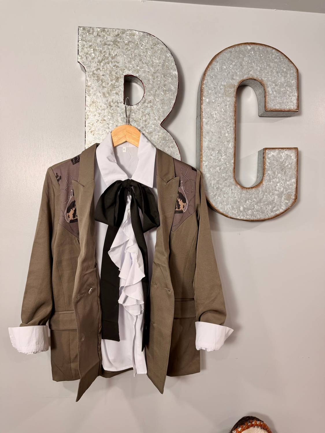 2FlyCo Women's Give 'em Hell Tailored Blazer in beige - women's jacket - detail view