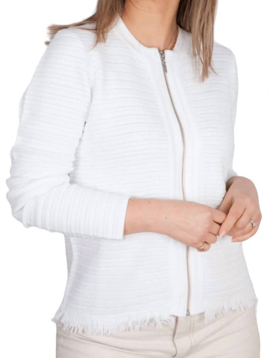 Kinross - TEXTURE FRINGE ZIP CARDIGAN