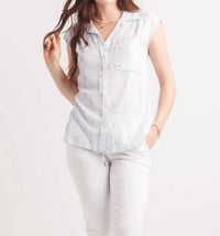 Papillon - Floral Extended Shoulder Button Front Blouse