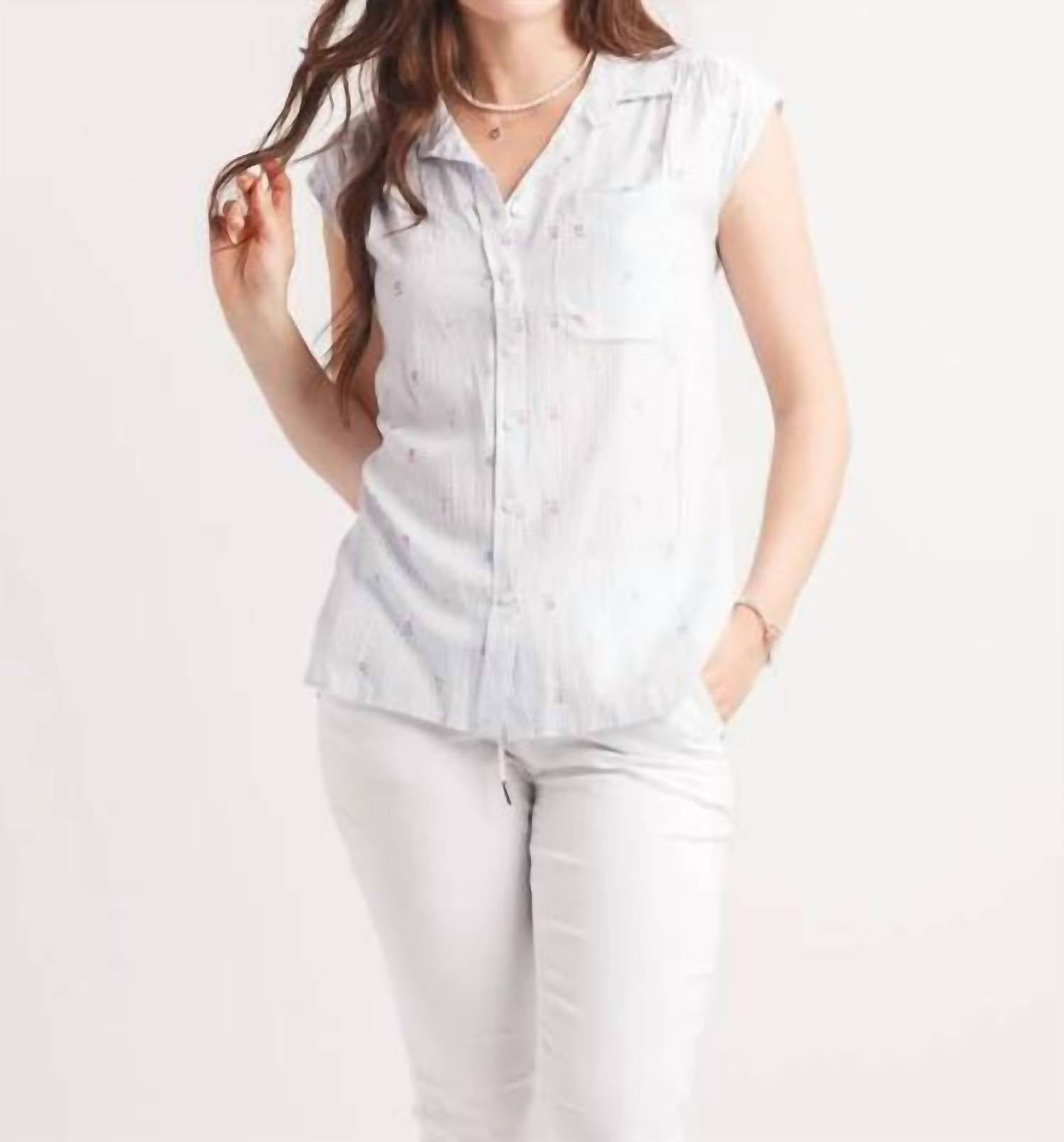 Papillon - Floral Extended Shoulder Button Front Blouse