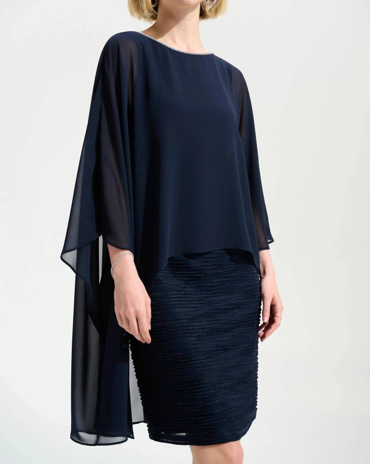 Joseph Ribkoff - Chiffon Poncho Overlay Sheath Dress