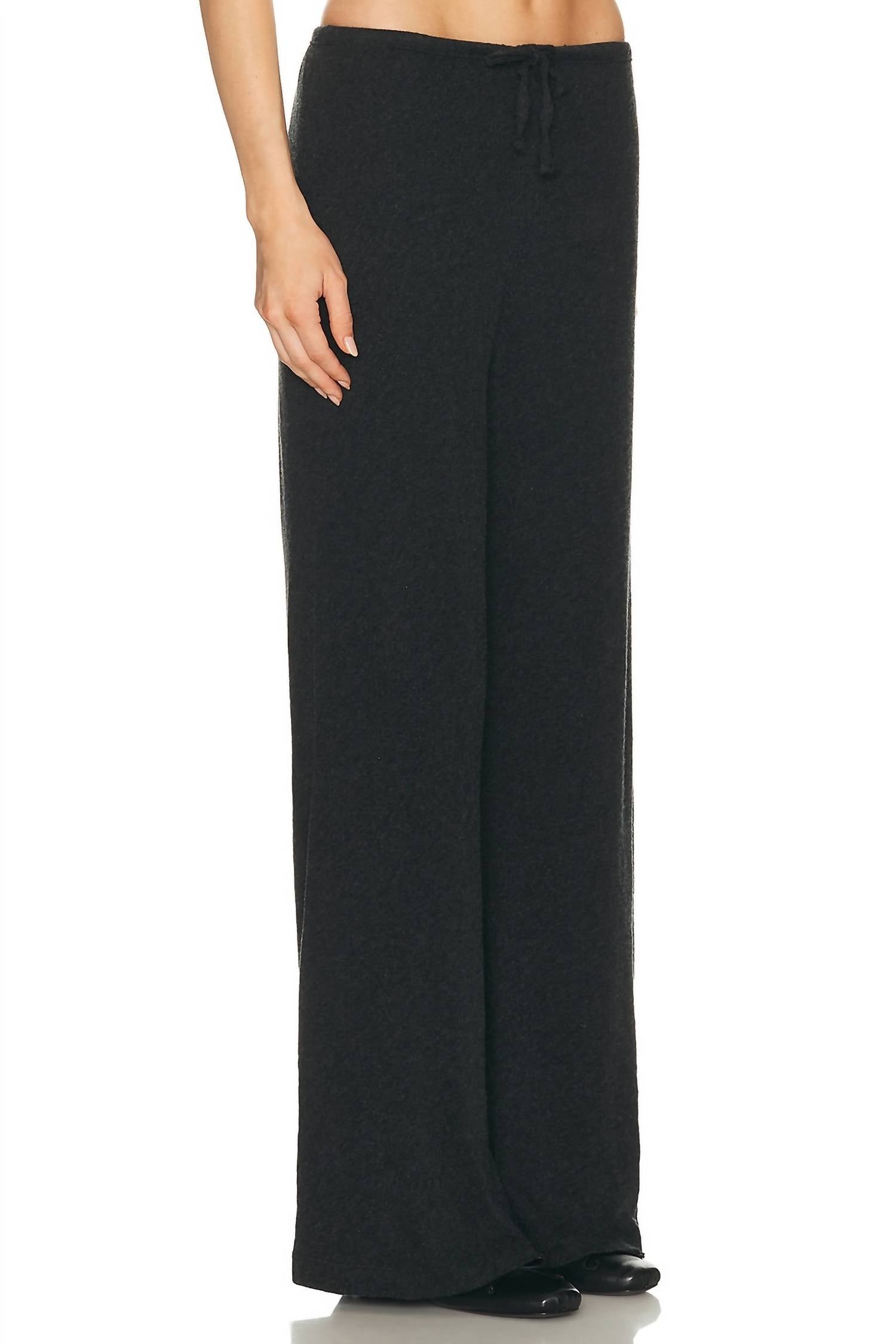 Enza Costa Cashmere Jersey Easy Drawcord Pant in charcoal - women's pants - detail view