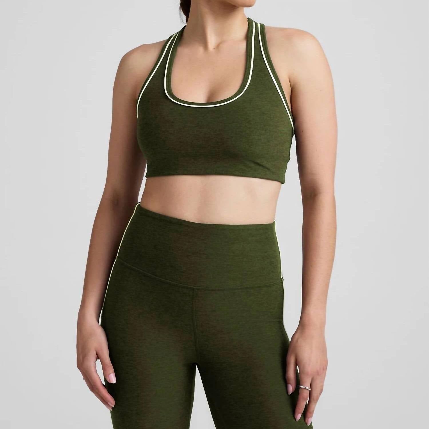 BEYOND YOGA Spacedye Ready Bra in army green heather - women's intimate