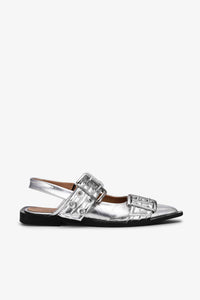 Ganni - Women's Metallic Feminine Buckle Ballerinas Shoes