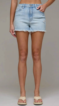Hidden - High Rise Frayed Bottom Jean Shorts