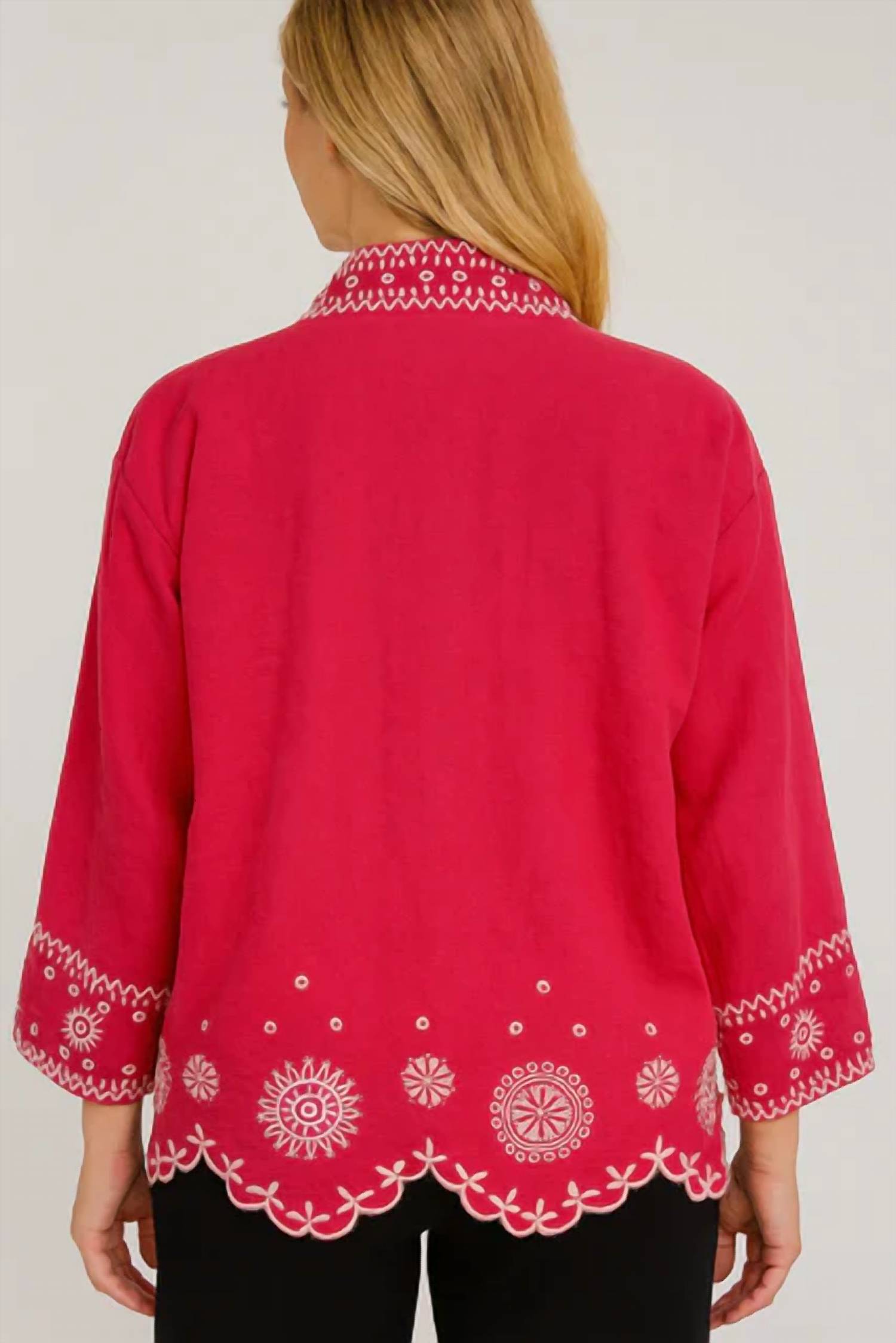 Johnny Was DELLA LINEN CROPPED KIMONO in jazzy - women's jacket - detail view