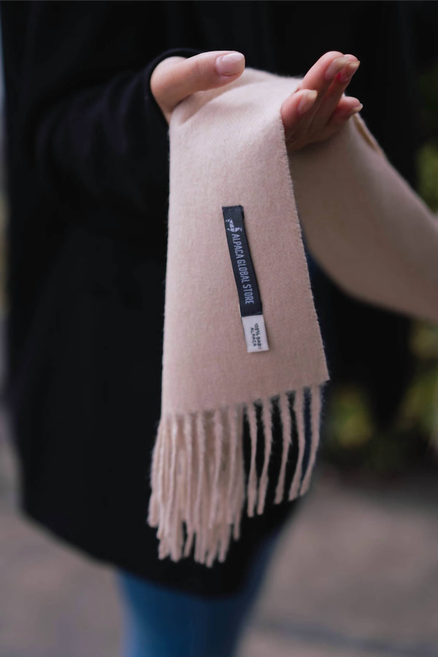 Kuzco Handmade Women's Alpaca Fur Scarf in beige - women's scarf - alternate view