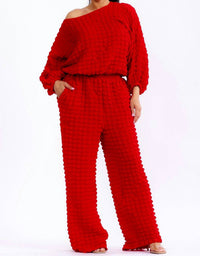 Karen T Design Relaxed-fit Top With Trendy Balloon Sleeves And Wide-leg Pants in red - women's sleepwear - view 6