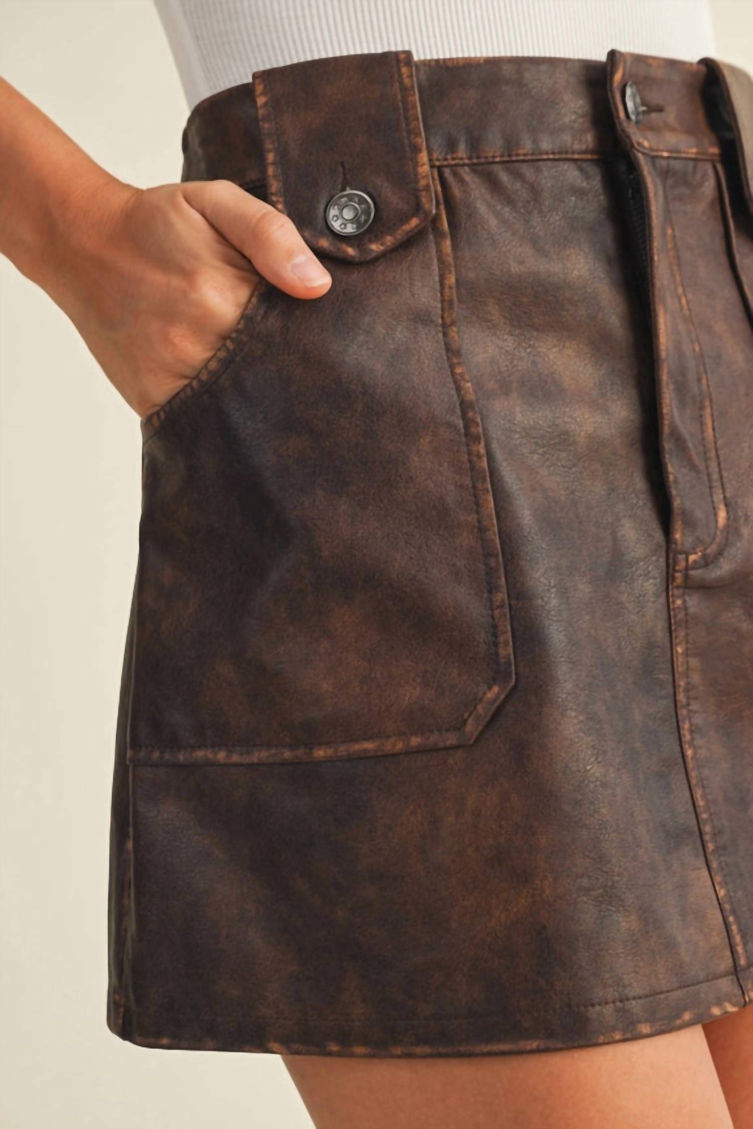 Mustard Seed Aspen Mini Skirt in rustic brown - women's skirt - detail view