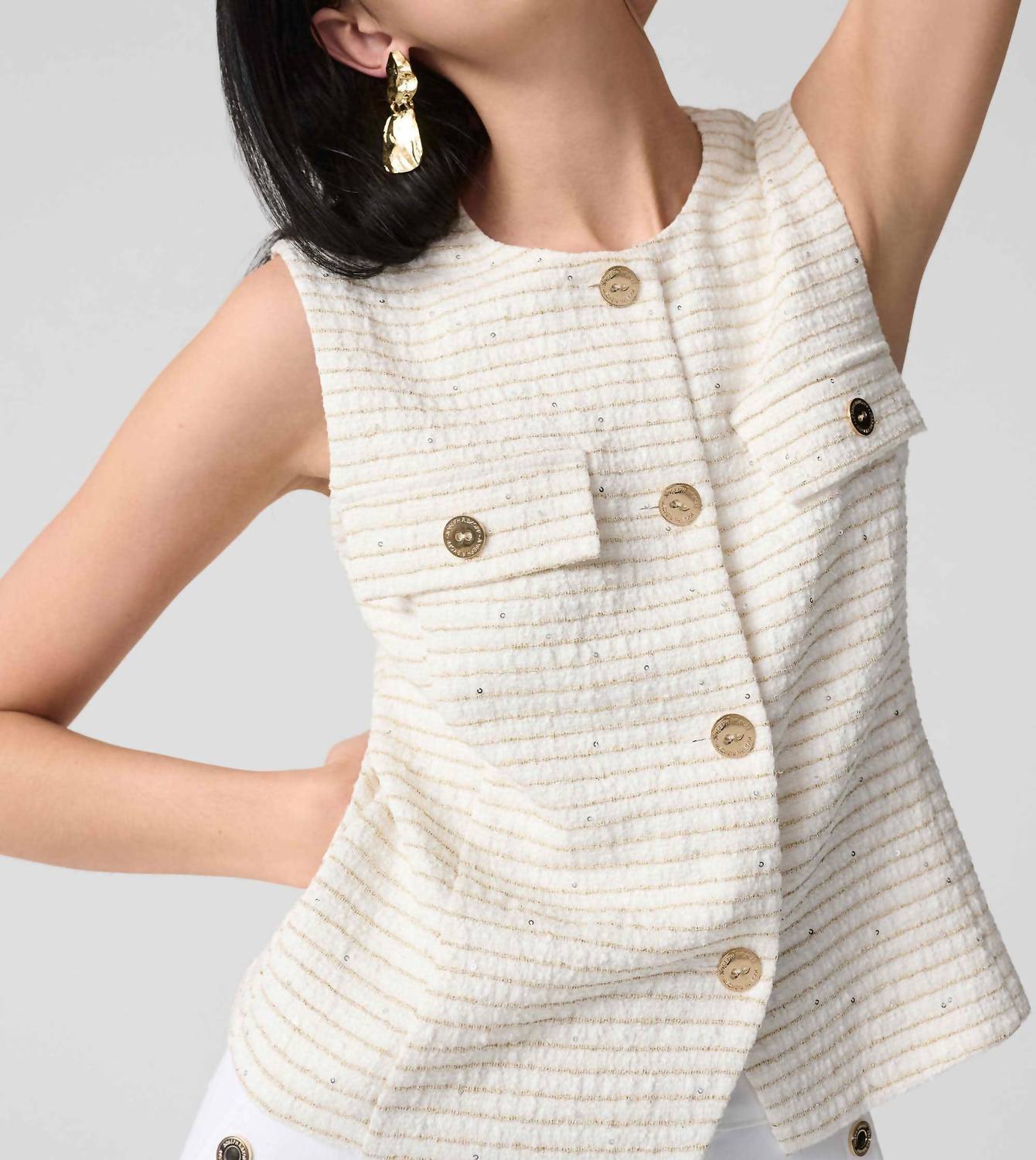 Joseph Ribkoff Bouclé Fitted Vest With Buttons in cream - women's blouse - view 5
