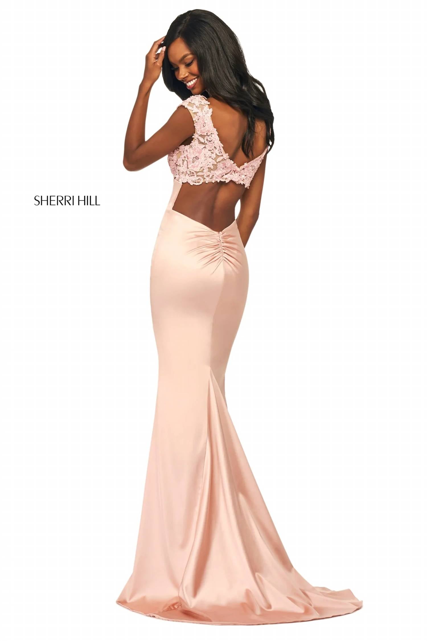 Sherri Hill - Long Fitted Satin Lace Dress