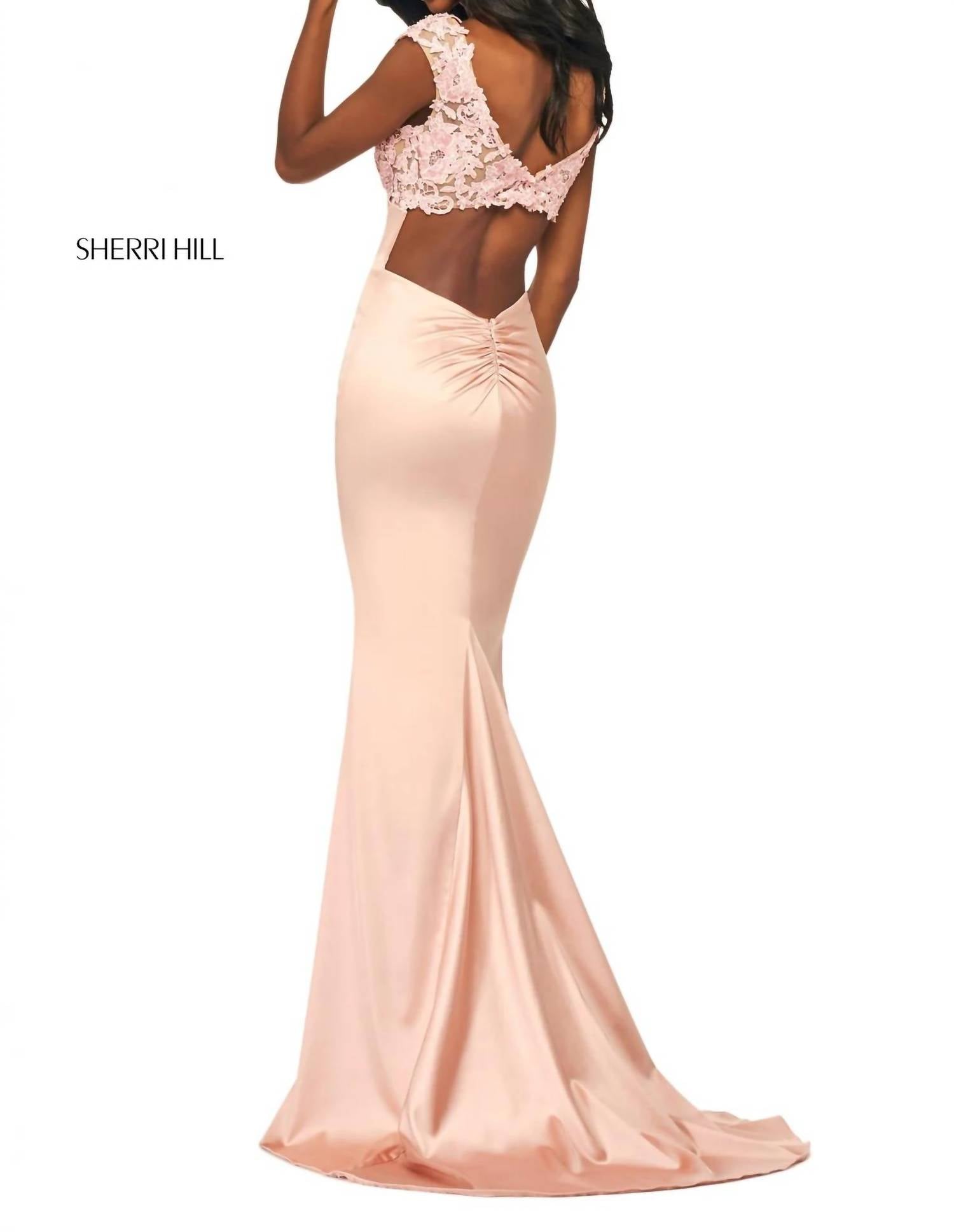 Sherri Hill - Long Fitted Satin Lace Dress