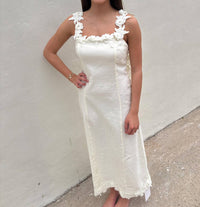 English Factory - Floral Detail White Linen Maxi Dress