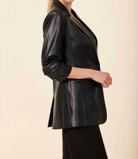 Dolce Cabo - Leather Ruched Sleeve Blazer