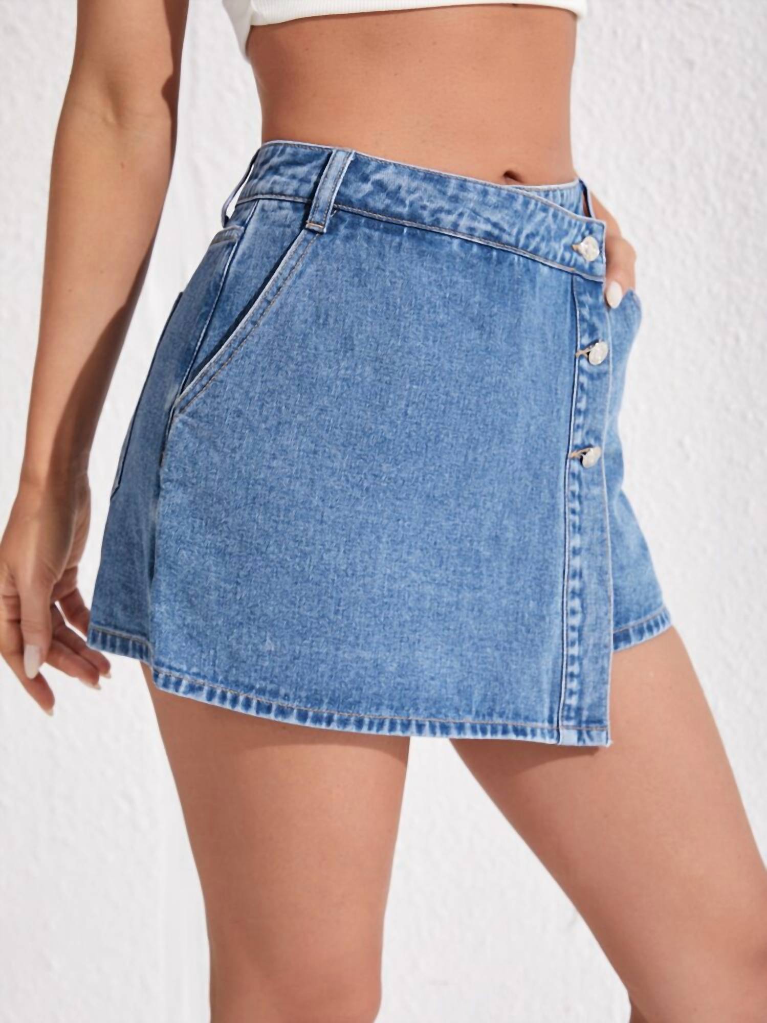 Sweet Lovely by Jen Denim Skort in med wash - women's shorts