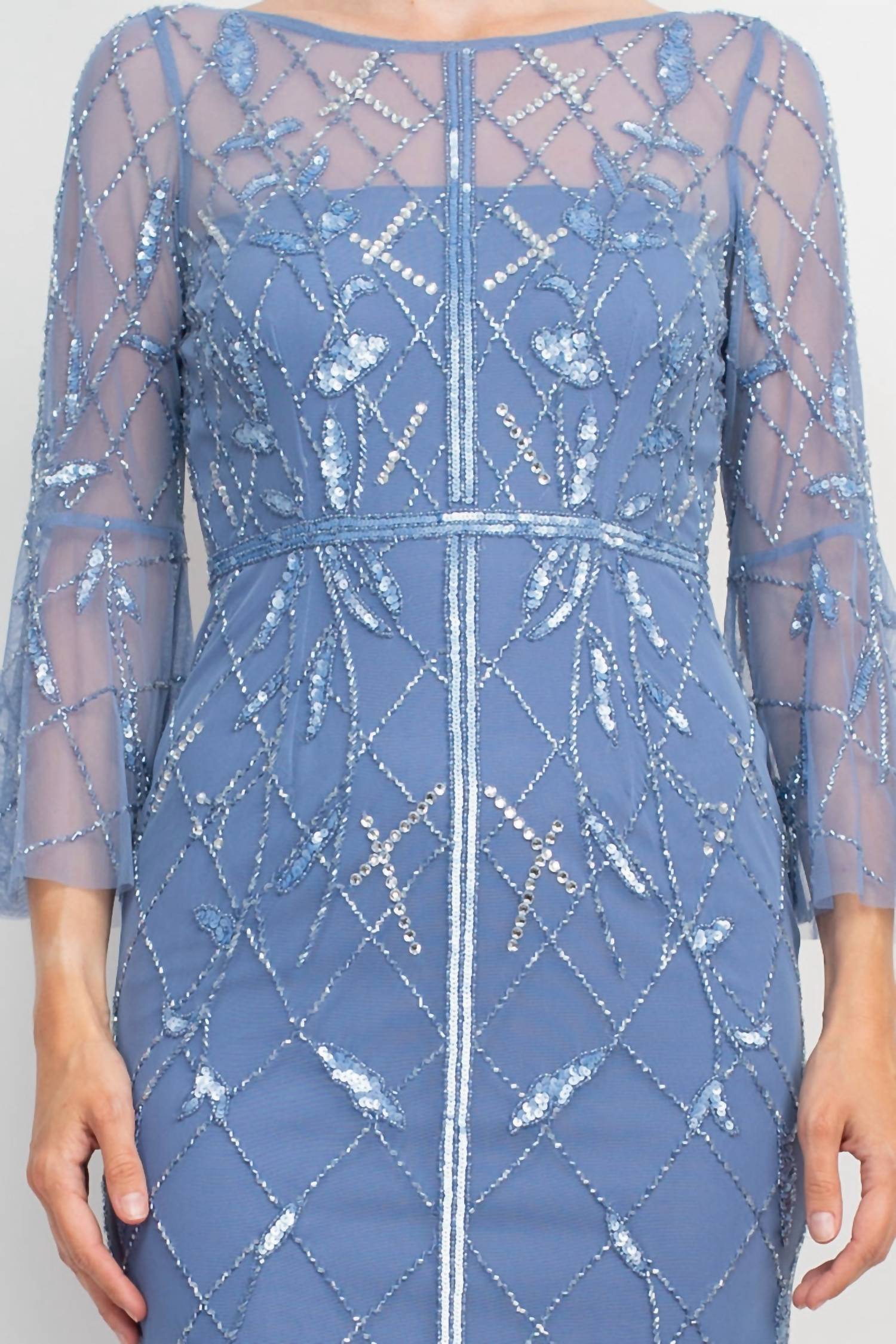 Adrianna Papell - Boat Neck Mesh Dress