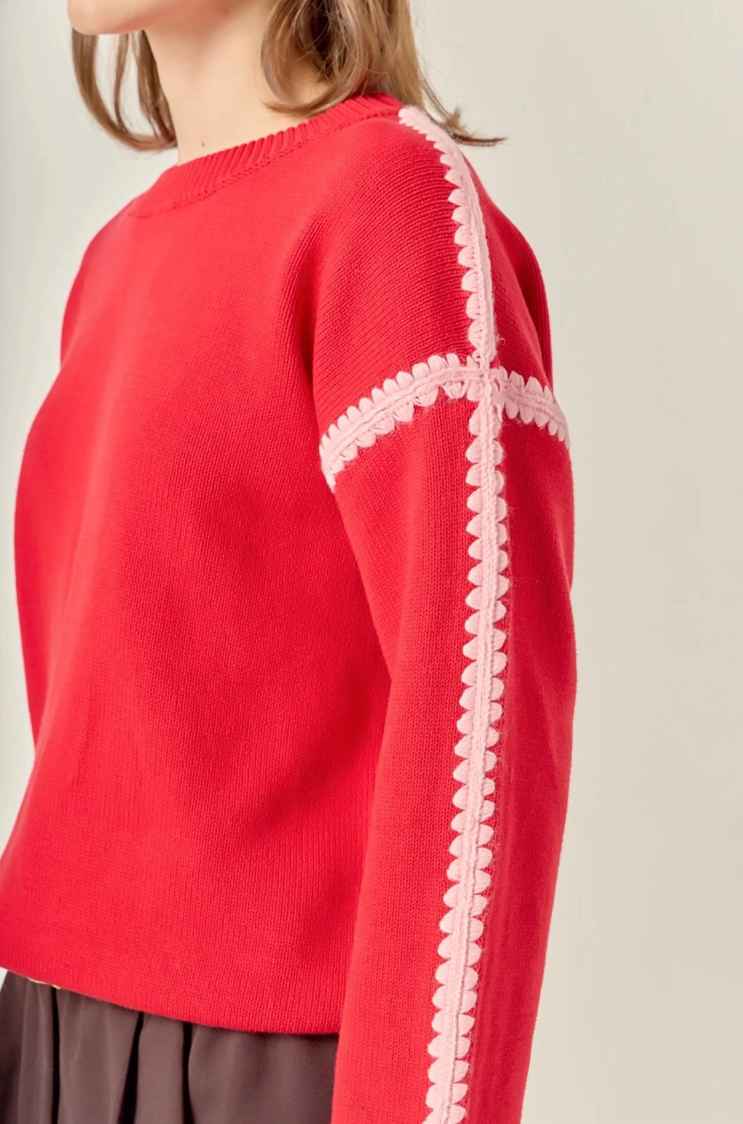 English Factory - Women's Stitch Detailed Crew Neck Knit Top