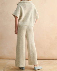 MIOU MUSE Half Zip Short Sleeve Knitted Top in beige - women's top - alternate view
