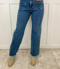 Saige Denim - Marie High-rise Fray Hem Adjustable Quad Button Bootcut Jeans