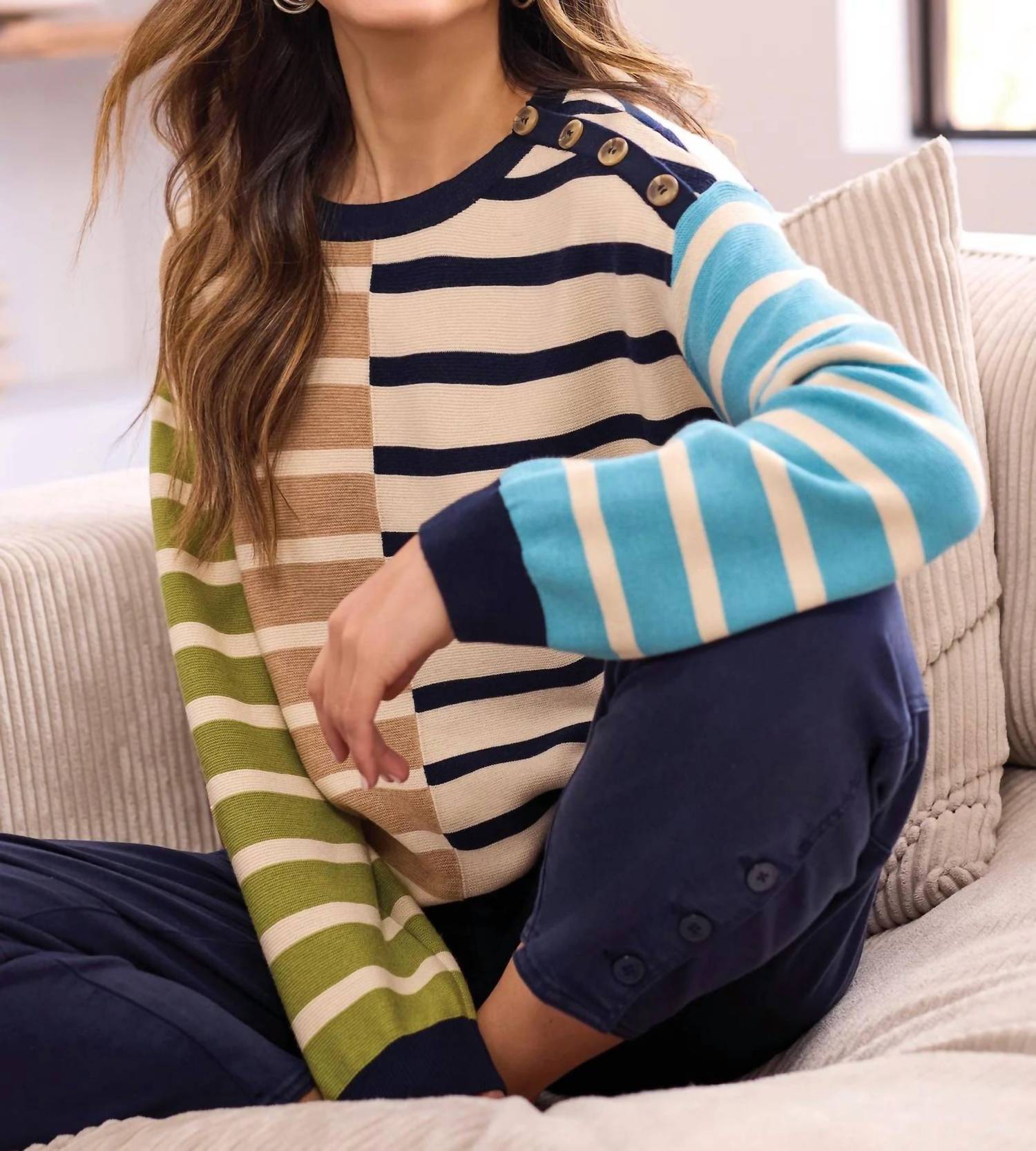 Tribal - Stripe Lightweight Crewneck Sweater