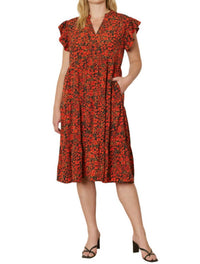 entro Floral Tiered Ruffle Midi Dress in black - women's dress
